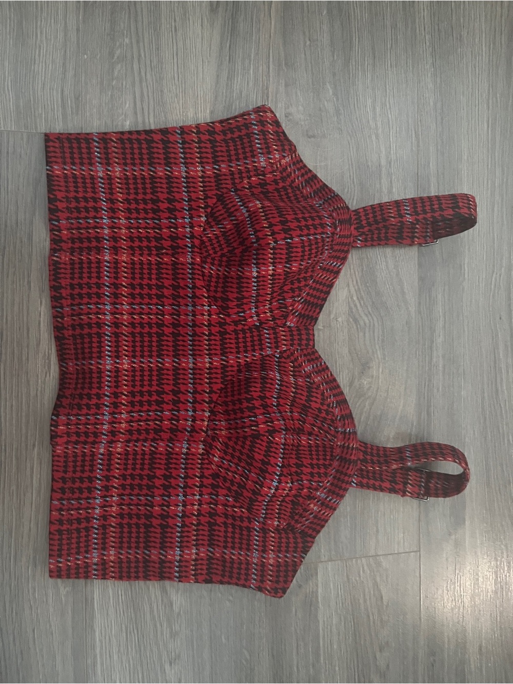 Guess Red and Black Plaid Bustier Top